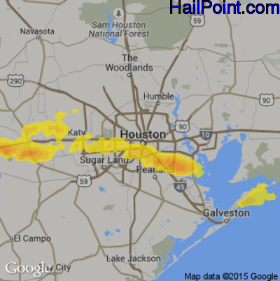 Hail Map for Houston, TX Region on April 4, 2018