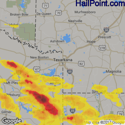 Hail Map for Texarkana, AR Region on April 6, 2018