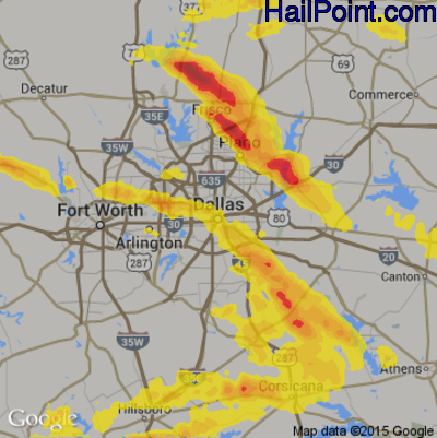 Hail Map for Dallas, TX Region on April 6, 2018