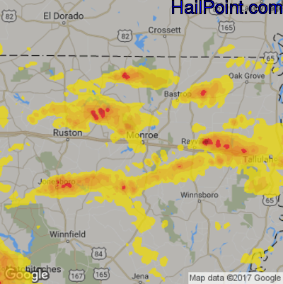 Hail Map for Monroe, LA Region on April 6, 2018 