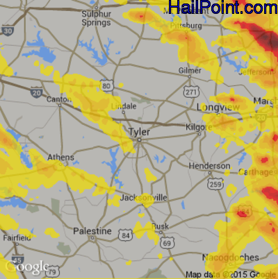 Hail Map for Tyler, TX Region on April 6, 2018