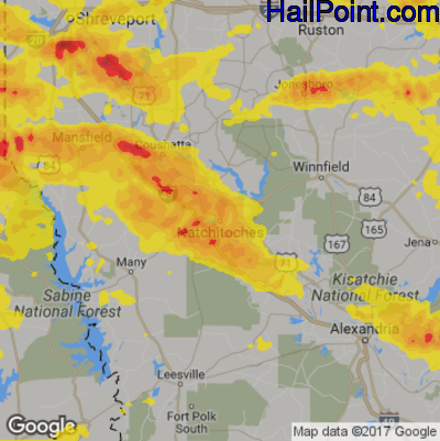 Hail Map for Nachitoches, LA Region on April 6, 2018