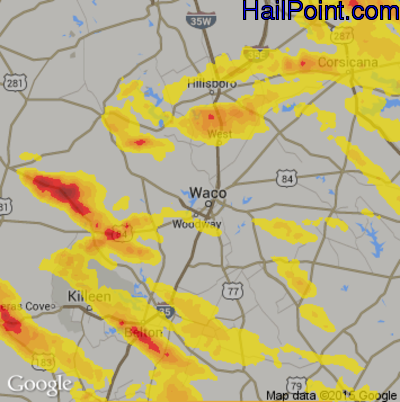 Hail Map for Waco, TX Region on April 6, 2018 
