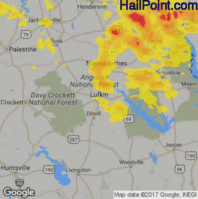 Hail Map for Lufkin, TX Region on April 6, 2018