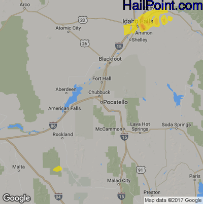 Hail Map for Pocatello, ID Region on April 8, 2018
