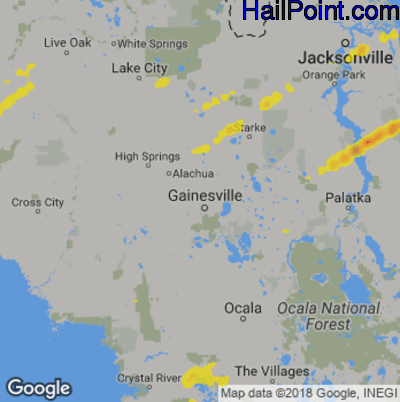 Hail Map for Gainesville, FL Region on April 10, 2018