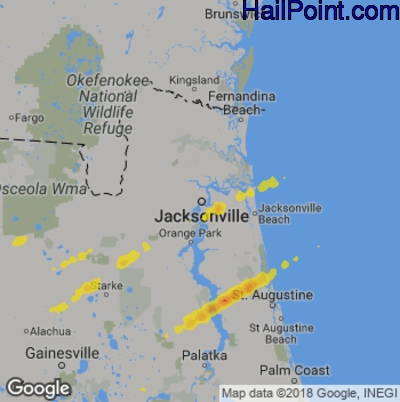 Hail Map for Jacksonville, FL Region on April 10, 2018 