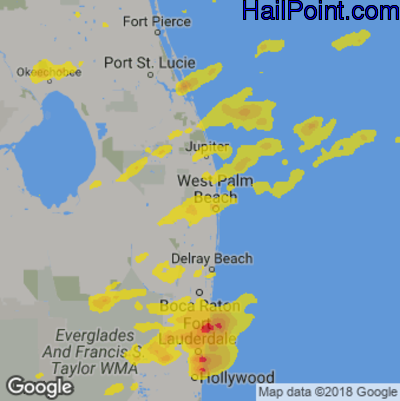 Hail Map for West Palm Beach, FL Region on April 10, 2018