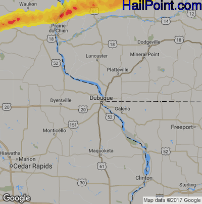 Hail Map for Dubuque, IA Region on April 13, 2018