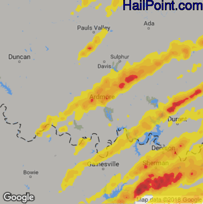 Hail Map for Ardmore, OK Region on April 13, 2018