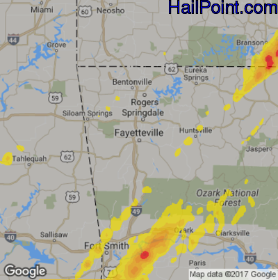 Hail Map for Fayetteville, AR Region on April 13, 2018