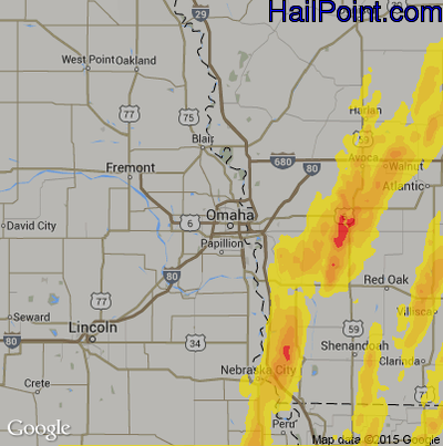 Hail Map for Omaha, NE Region on April 13, 2018