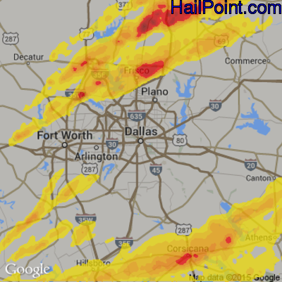 Hail Map for Dallas, TX Region on April 13, 2018