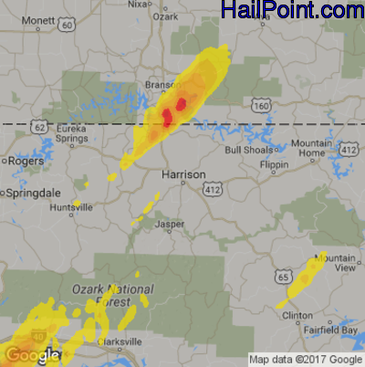 Hail Map for Harrison, AR Region on April 13, 2018