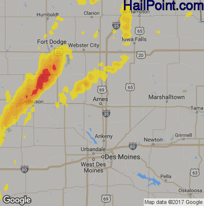 Hail Map for Ames, IA Region on April 13, 2018