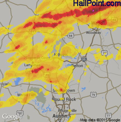 Hail Map for Killeen, TX Region on April 13, 2018