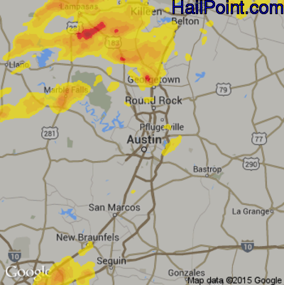 Hail Map for Austin, TX Region on April 14, 2018
