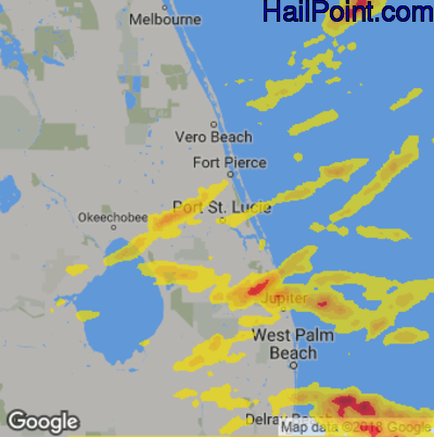 Hail Map for Port St. Lucie, FL Region on April 24, 2018