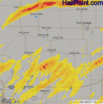Hail Map for Carroll, IA Region on May 1, 2018