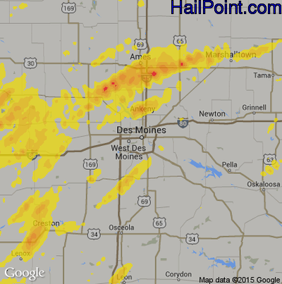 Hail Map for Des Moines, IA Region on May 1, 2018