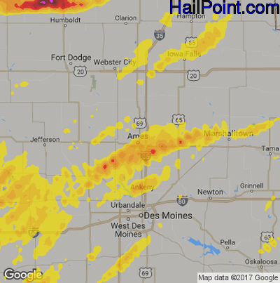 Hail Map for Ames, IA Region on May 1, 2018