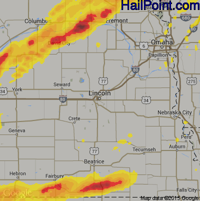Hail Map for Lincoln, NE Region on May 1, 2018