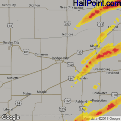 Hail Map for Dodge City, KS Region on May 1, 2018
