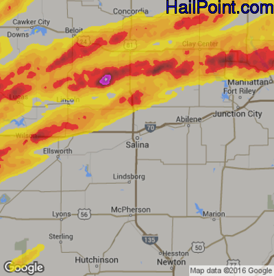 Hail Map for Salina, KS Region on May 1, 2018