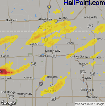 Hail Map for Mason City, IA Region on May 1, 2018