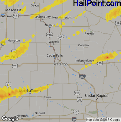 Hail Map for Waterloo, IA Region on May 1, 2018