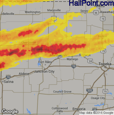 Hail Map for Mahhattan, KS Region on May 1, 2018