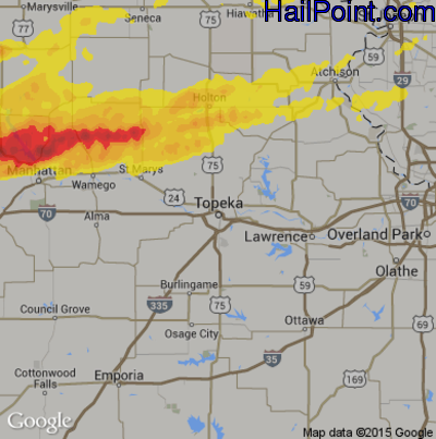 Hail Map for Topeka, KS Region on May 2, 2018