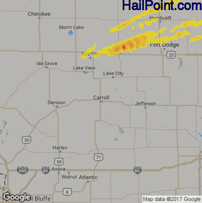 Hail Map for Carroll, IA Region on May 2, 2018