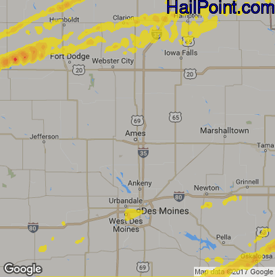 Hail Map for Ames, IA Region on May 2, 2018 