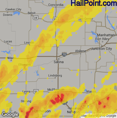 Hail Map for Salina, KS Region on May 2, 2018