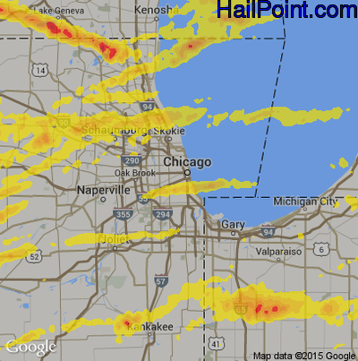 Hail Map for Chicago, IL Region on May 2, 2018
