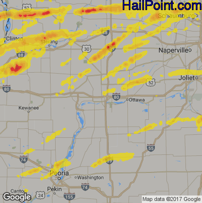 Hail Map for Peru, IL Region on May 2, 2018