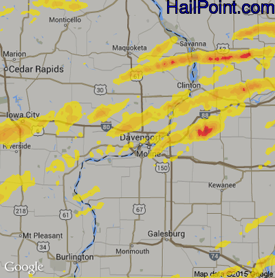 Hail Map for Davenport, IA Region on May 2, 2018