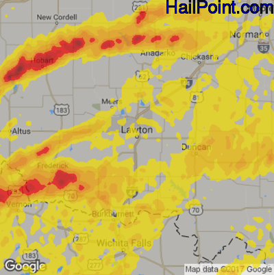 Hail Map for Lawton, OK Region on May 2, 2018