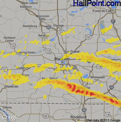 Hail Map for Madison, WI Region on May 2, 2018