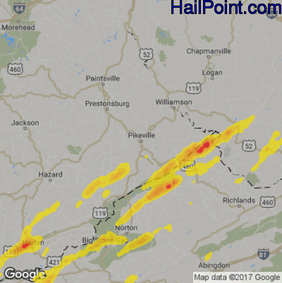 Hail Map for Pikeville, KY Region on May 5, 2018