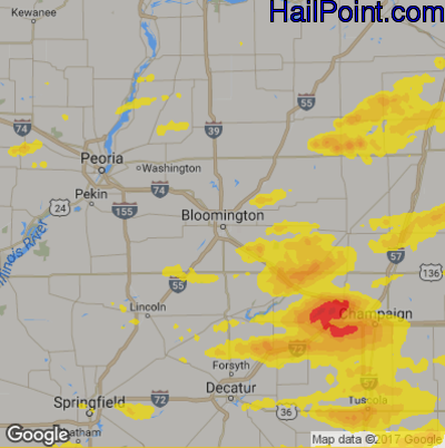 Hail Map for Bloomington, IL Region on May 9, 2018