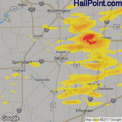 Hail Map for Decatur, IL Region on May 9, 2018