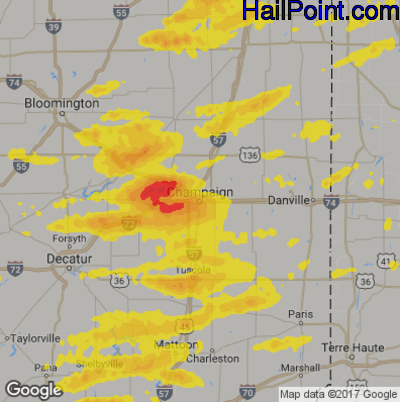 Hail Map for Champaign, IL Region on May 9, 2018