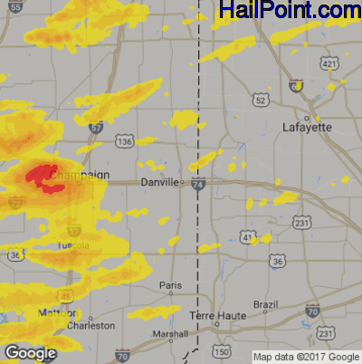 Hail Map for Danville, IL Region on May 9, 2018