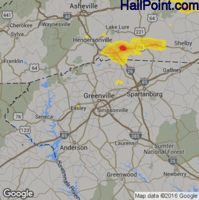 Hail Map for Greenville, SC Region on May 10, 2018