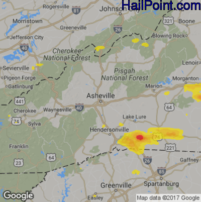 Hail Map for Asheville, NC Region on May 10, 2018