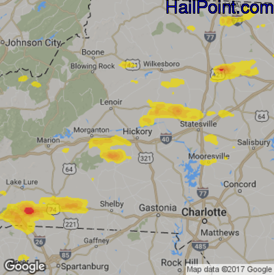 Hail Map for Hickory, NC Region on May 10, 2018
