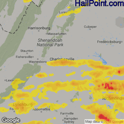 Hail Map for Charlotttesville, VA Region on May 10, 2018