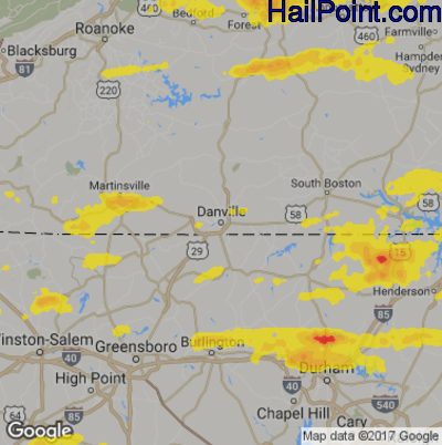 Hail Map for Danville, VA Region on May 10, 2018